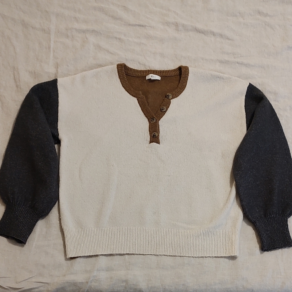 Cream and Brown Sweater with Button Detail